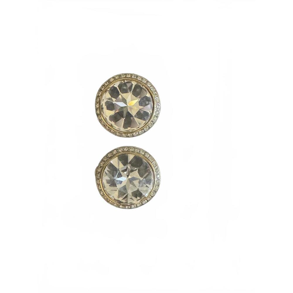 Signed Les Bernard Designer Statement Gold Tone Rhinestone Clip On Earrings